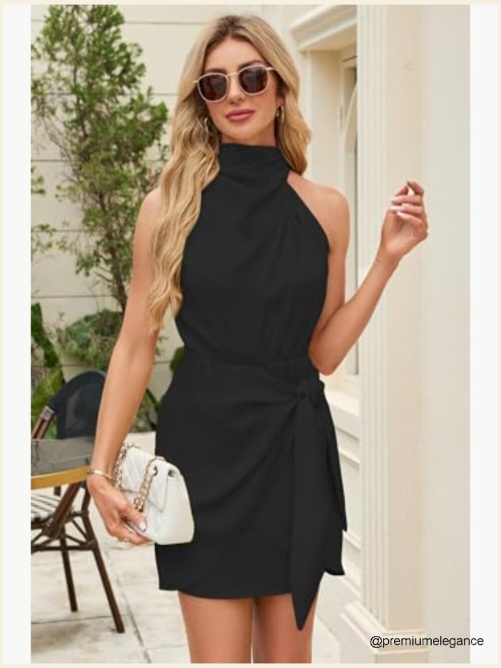 Sleeveless Halter Neck Wrap Mini Cocktail Dress Satin - Picture 4 of 7